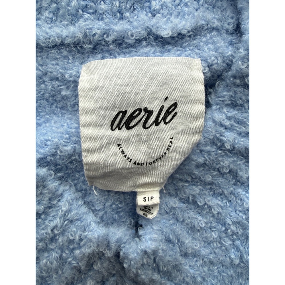 Aerie Teddy Boucle Knit Sweater S Light Blue Oversized Soft‎ Girl Cozy Lounge - Picture 9 of 12